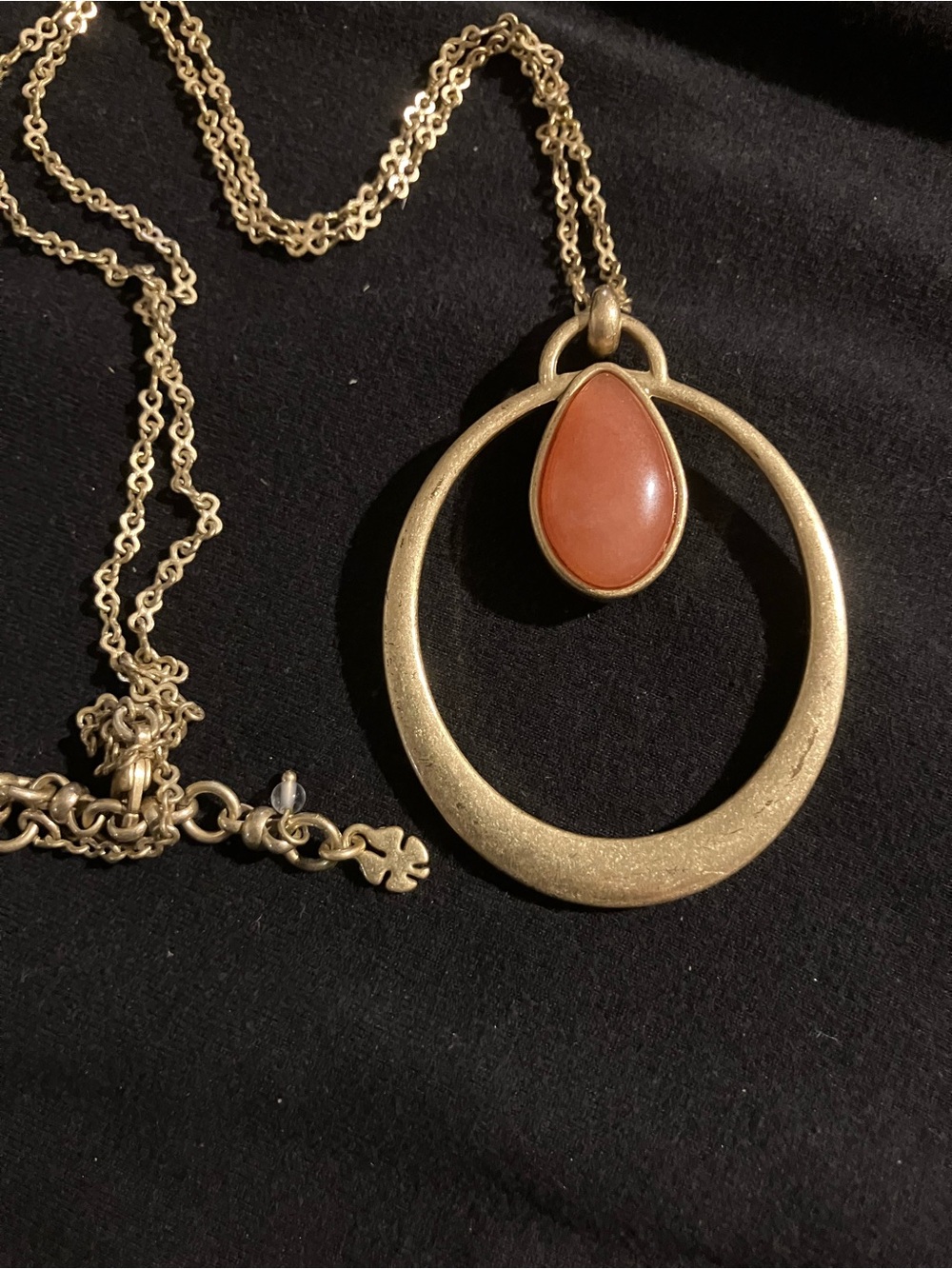 Lucky Brand Gold-Tone Circle Pendant Necklace with Coral Teardrop Stone
